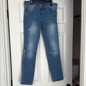 H&M Blue Straight Jeans with Distressed Details